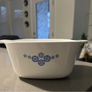 Corningware White Baking Dish with Blue Floral Design